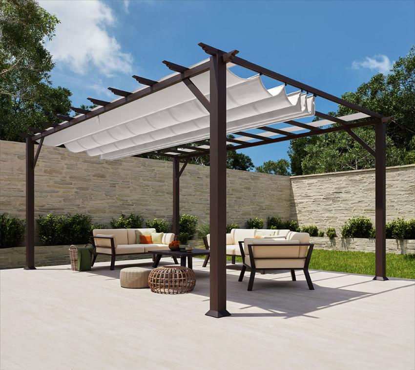 Paragon Outdoor Aluminium Pergola Florenz 1116 | Holzoptik dunkelbraun/weiß | 350x505x236 cm 