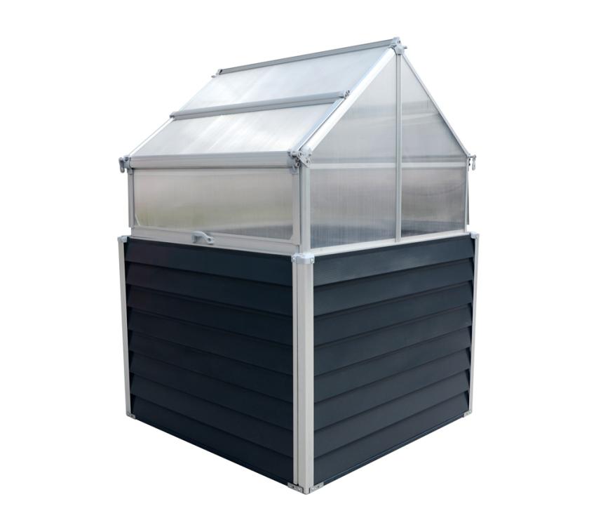 B-WARE Westmann Metall Hochbeet mit Gewächshaus Store & Grow | Anthrazit | 120x120x169 cm 