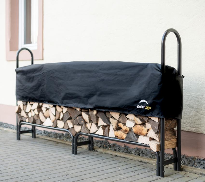 ShelterLogic Stahl Kaminholzregal inkl. Abdeckung | Schwarz | 244x25x118 cm 