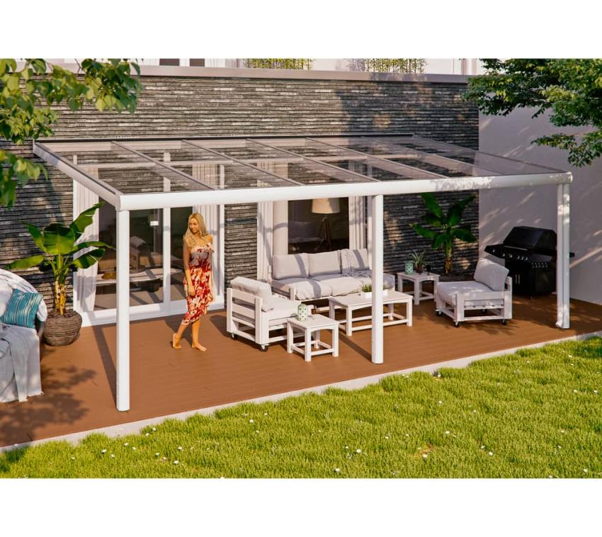 Skan Holz Aluminium Terrassenüberdachung Monza | Weiß | 307x648x257 cm 