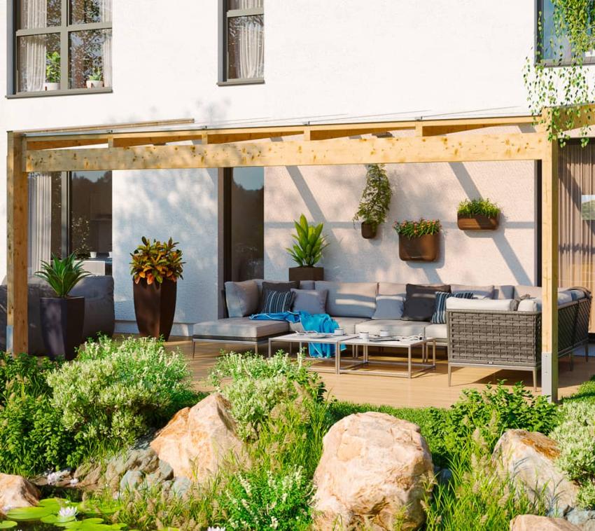 Skan Holz Holz Terrassenüberdachung Novara | Natur | 309x557x280 cm 