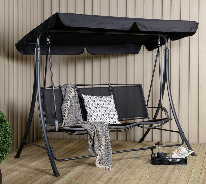 VENTURE HOME Metall Hollywoodschaukel Madras | Schwarz | 122x203x160 cm 