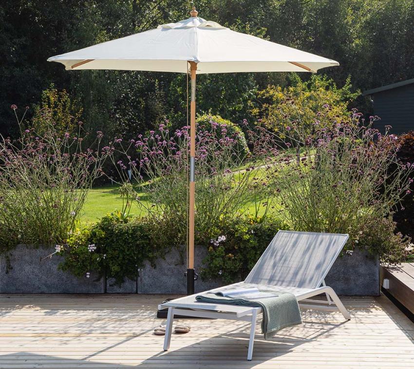 VENTURE HOME Holz Sonnenschirm Corypho | Sonnenschirm knickbar | Weiß | Ø 250 cm 