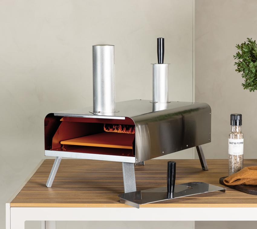 VENTURE HOME Pizzaofen Digos | Pellets Pizzaofen | Silber | 37x86x50 cm 