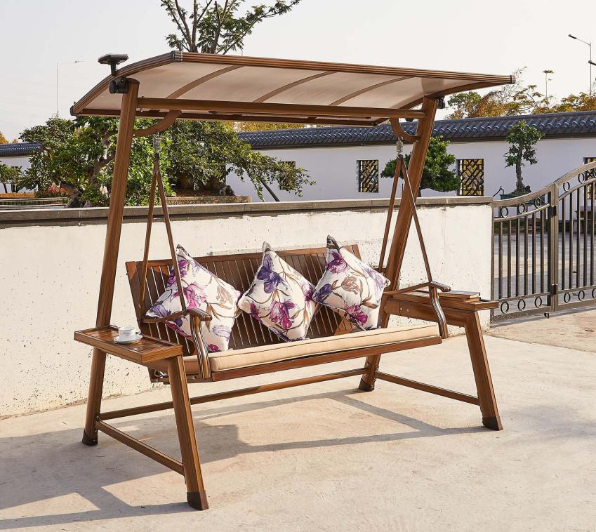 VENTURE HOME Odivelas | Hollywoodschaukel mit Dach in Holzoptik | 2 Sitzer 