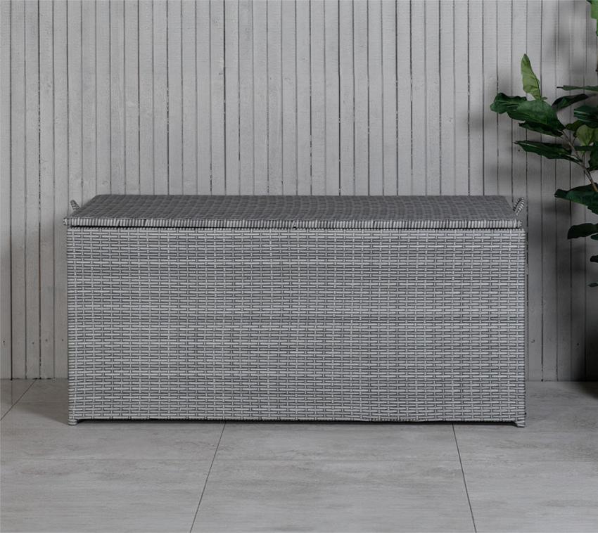 VENTURE HOME Kunststoff Gartenbox London | Kissenbox in Rattanoptik | Grau | 60x130x61 