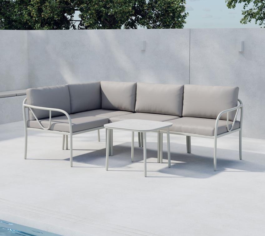 VENTURE HOME Hydra | Stahl Gartenmöbel Lounge L-Form | Gartensitzgruppe Beige 