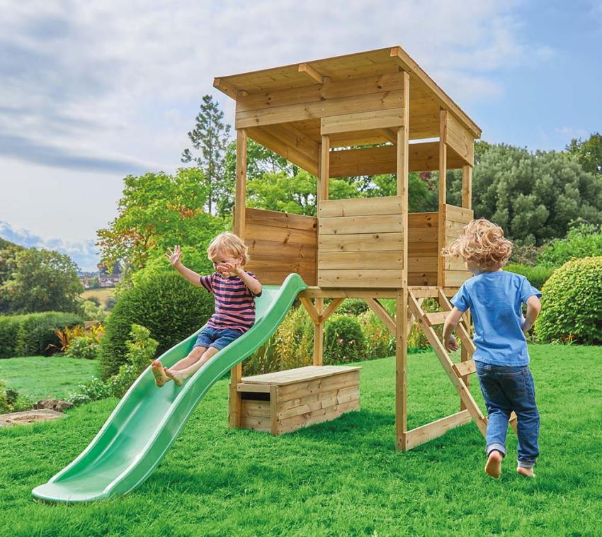 Westmann Holz Stelzenhaus Wildnis | Spielhaus mit Rutsche | Natur | 241x167x205 cm 