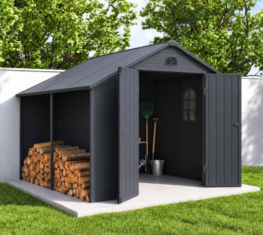 Westmann Duro 730 | Kunststoff Gerätehaus mit Unterstand | Anthrazit | 2,6x2,8x2,3 m 