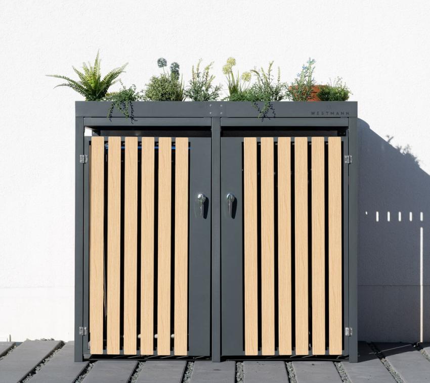Westmann Metall Mülltonnenbox Planta | 2x240 L | Mülltonnenbox mit Pflanzdach | 84x134x124 cm 