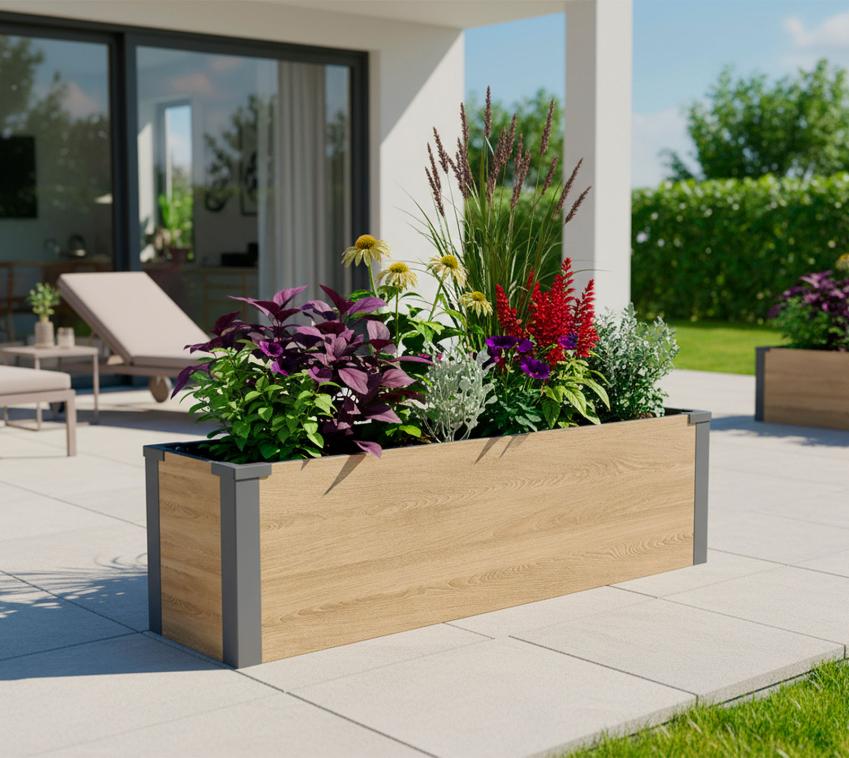 Westmann Metall Pflanzkübel Talus M | Pflanzkübel rechteckig | Holzoptik | 100x25x27cm 