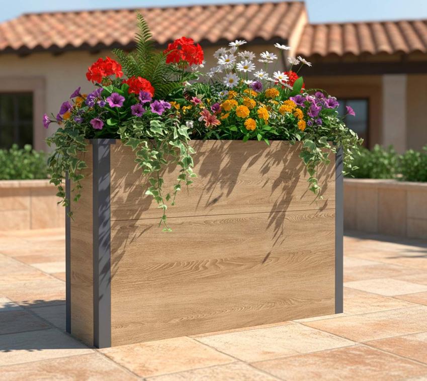 B-WARE Westmann Metall Pflanzkübel Talus XL | Pflanzkübel rechteckig | Holzoptik | 100x25x77cm Farbe