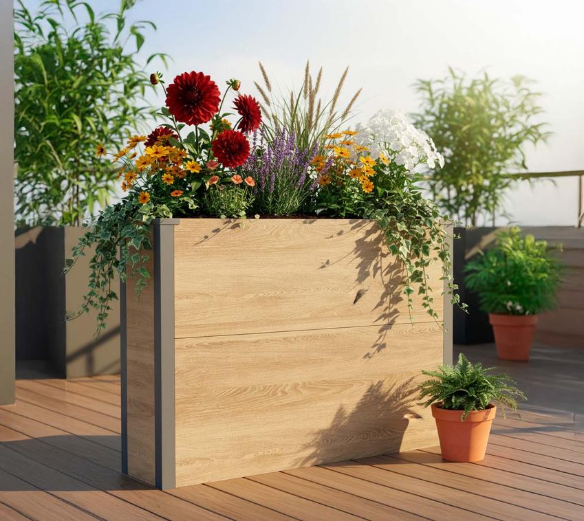 Westmann Metall Pflanzkübel Talus XL | Pflanzkübel rechteckig | Holzoptik | 100x25x77cm 