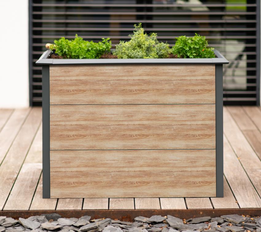 Westmann Metall Hochbeet Primus-Multi M | Inkl. Schneckenschutz | Holzoptik/Anthrazit | 100x50x77 cm 