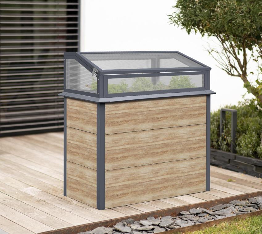 Westmann Primus-Multi Plus M | Metall Hochbeet mit Frühbeetaufsatz | Holzoptik 