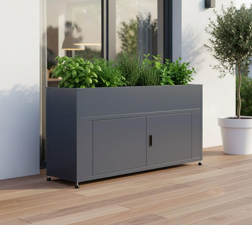 Westmann Integra | Metall Hochbeet mit Stauraum | Anthrazit | 160x50x85 cm 