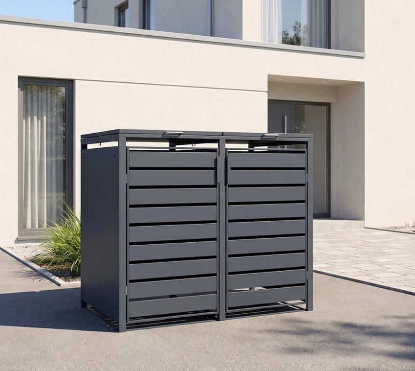 Westmann Metall Mülltonnenbox 2er Kubus | 2x 240 L | Anthrazit | 132x80x116 cm 