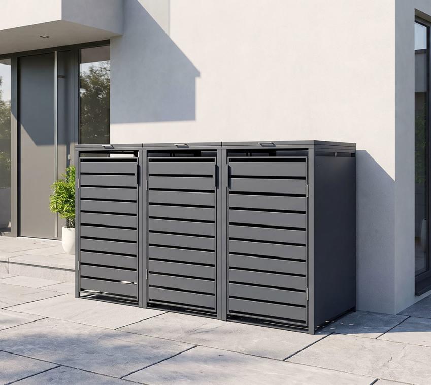 Westmann Metall Mülltonnenbox 3er Kubus | 3x240 L | Anthrazit | 200x80x116 cm 