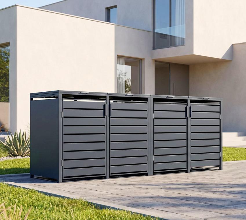 Westmann Metall Mülltonnenbox 4er Kubus | 4x240 L | Anthrazit | 264x80x116 cm 
