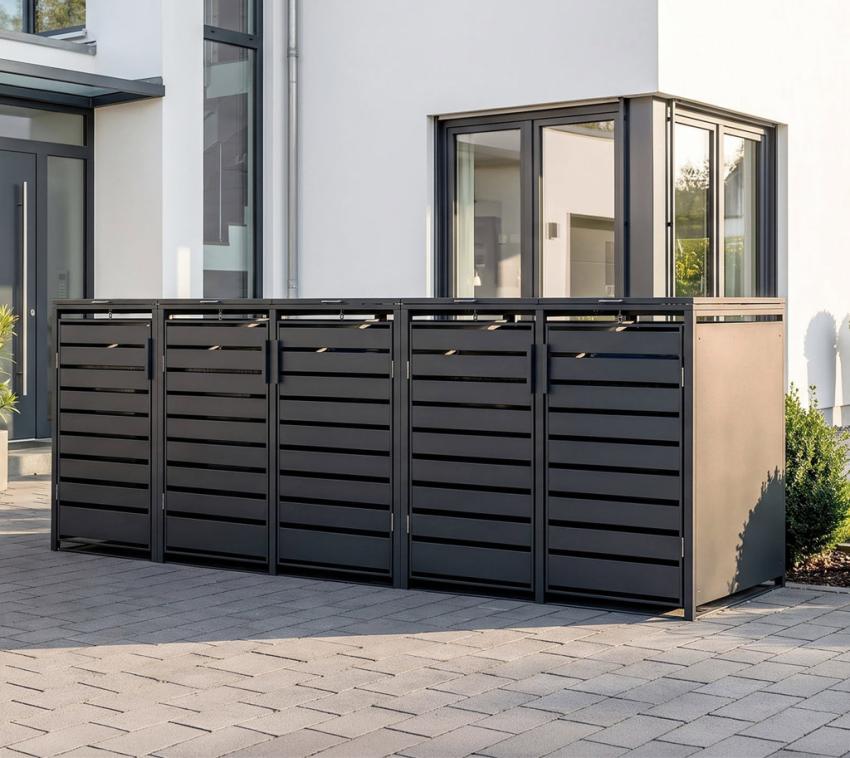 Westmann Metall Mülltonnenbox 5er Kubus | 5x 240 L | Anthrazit | 332x80x116 cm 