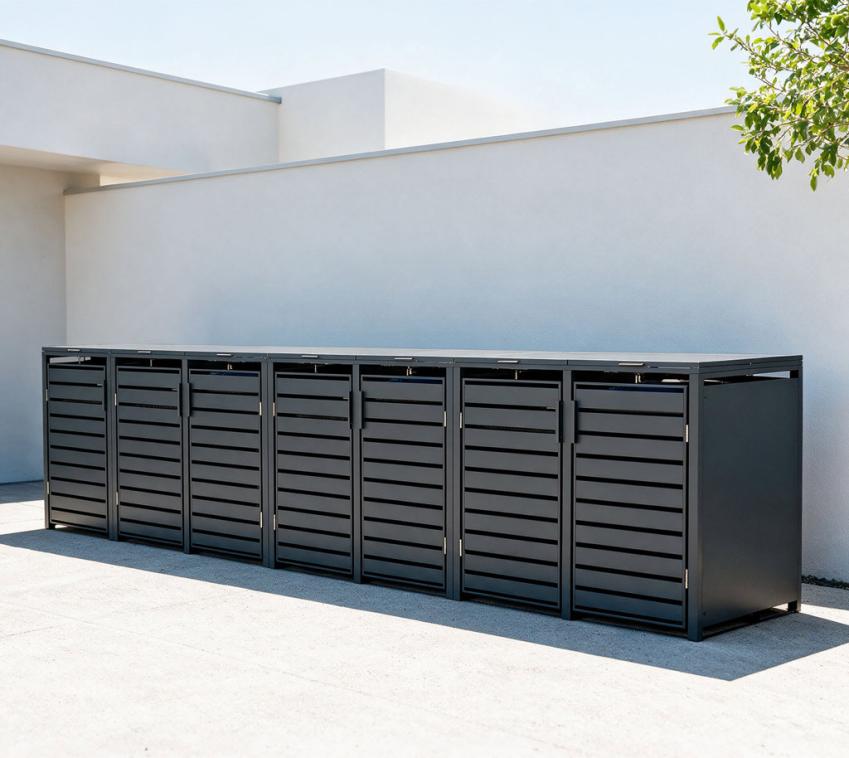 Westmann Metall Mülltonnenbox Kubus 7er | 7x240 L | Anthrazit | 464x80x116 cm 