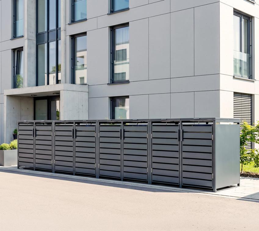 Westmann Metall Mülltonnenbox Kubus 8er | 8x240 L | Anthrazit | 528x80x116 cm 