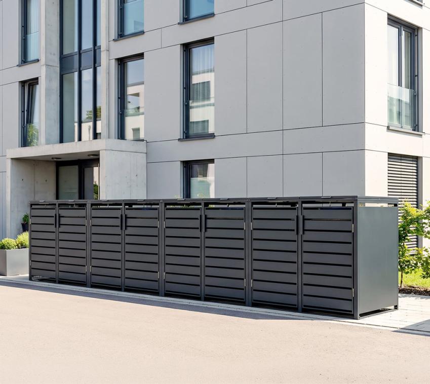 Westmann Metall Mülltonnenbox Kubus 8er | 8x240 L | Anthrazit | 528x80x116 cm 