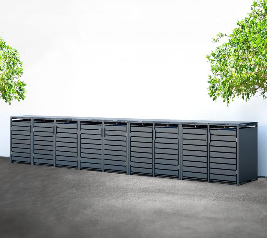 Westmann Metall Mülltonnenbox Kubus 9er | 9x240 L | Anthrazit | 596x80x116 cm 