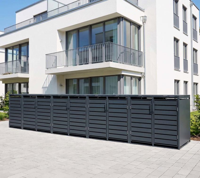Westmann Metall Mülltonnenbox Kubus 9er | 9x240 L | Anthrazit | 596x80x116 cm 