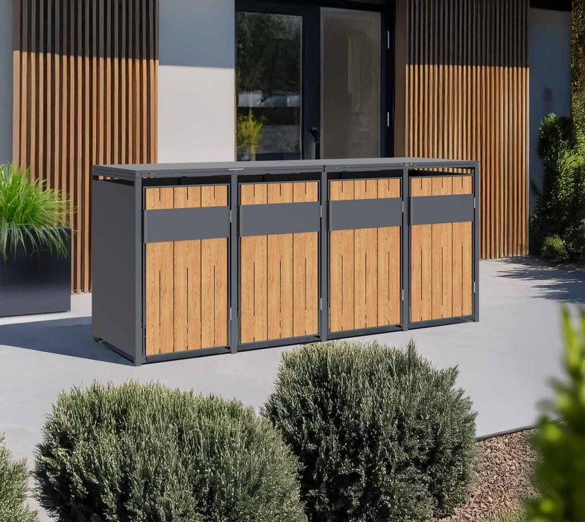 Westmann Varius 4 | Metall Mülltonnenbox 4er | 4x240 L | Holzoptik 