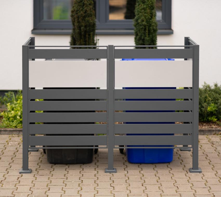 Westmann Metall Mülltonnenverkleidung Planum | 2x240 L | Anthrazit Mix | 170x90x120 cm 