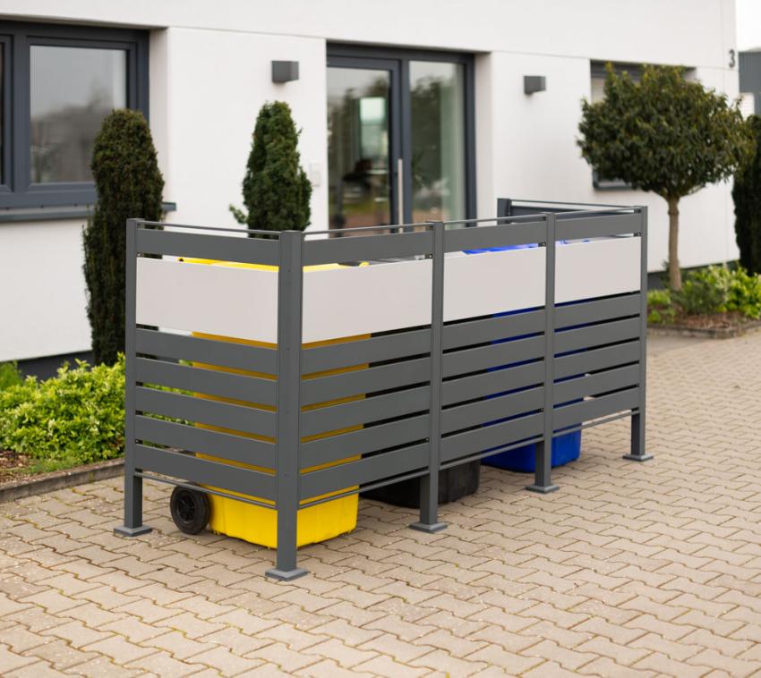 Westmann Metall Mülltonnenverkleidung Planum | 3x240 L | Anthrazit Mix | 250x90x120 cm 