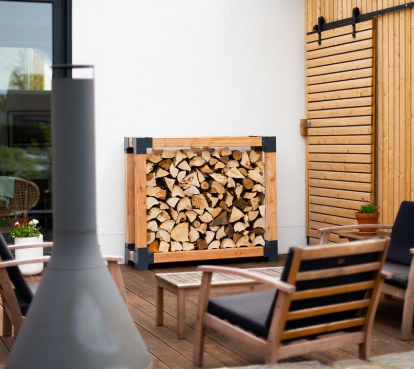 B-WARE Westmann Lärchenholz Kaminholzregal Michel 2 | Außenbereich | Natur | 138x40x120 cm 