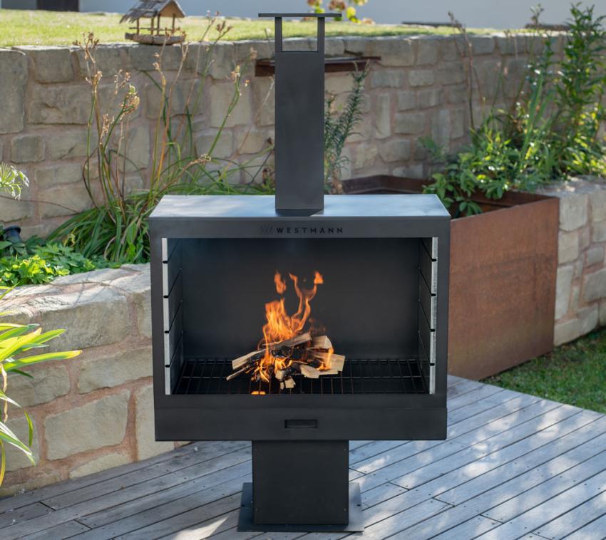 Westmann Stahl Grillkamin Feuerstelle | Schwarz | 50x90x160 cm 