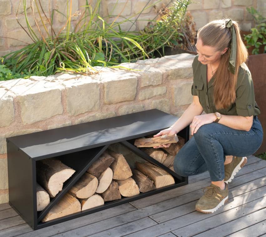 Westmann Stahl Kaminholzregal Adam L | Schwarz | 104x35x40 cm 