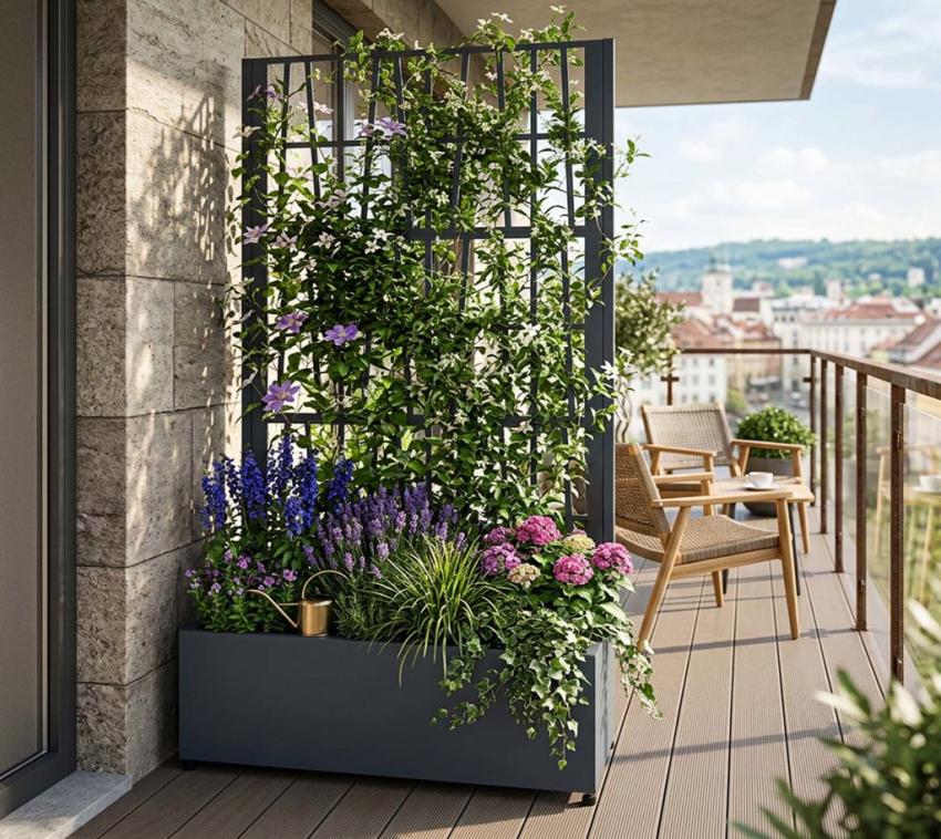 Westmann Dekora 13 | Metall Pflanzkasten mit Rankgitter | Anthrazit | 90x40x180 cm 