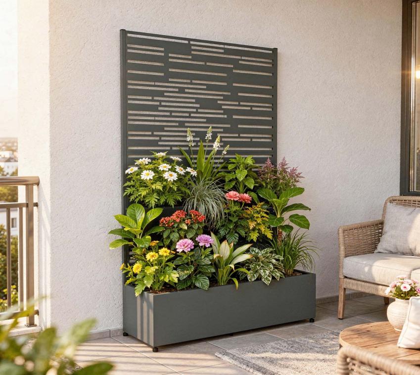 Westmann Dekora 8 | Metall Pflanzkasten mit Rankgitter | Anthrazit 