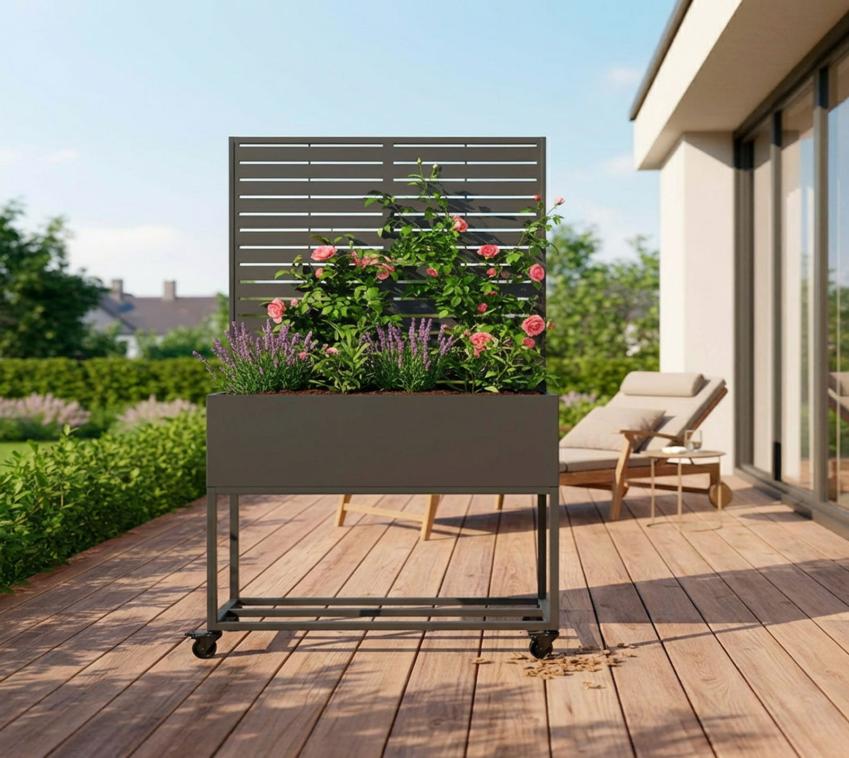 Westmann Dekora 4 | Metall Pflanzkasten mit Rankgitter und Rollen 