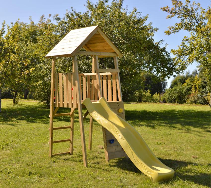 Wendi Toys Holz Spielturm Falke | inkl. Rutsche und Kletterwand | Natur | 280x110x270 cm 