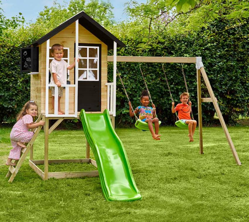 Zwerkules Holli 3 | Kinder Stelzenhaus mit Rutsche und Schaukel | Holz 