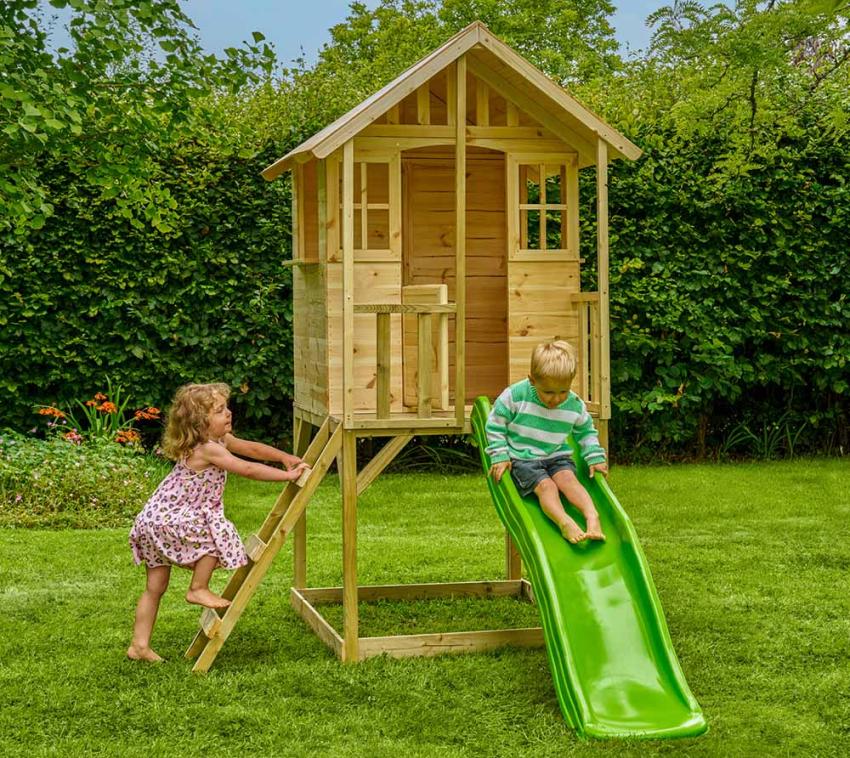 Zwerkules Villa 1 | Kinder Stelzenhaus mit Rutsche | Holz 