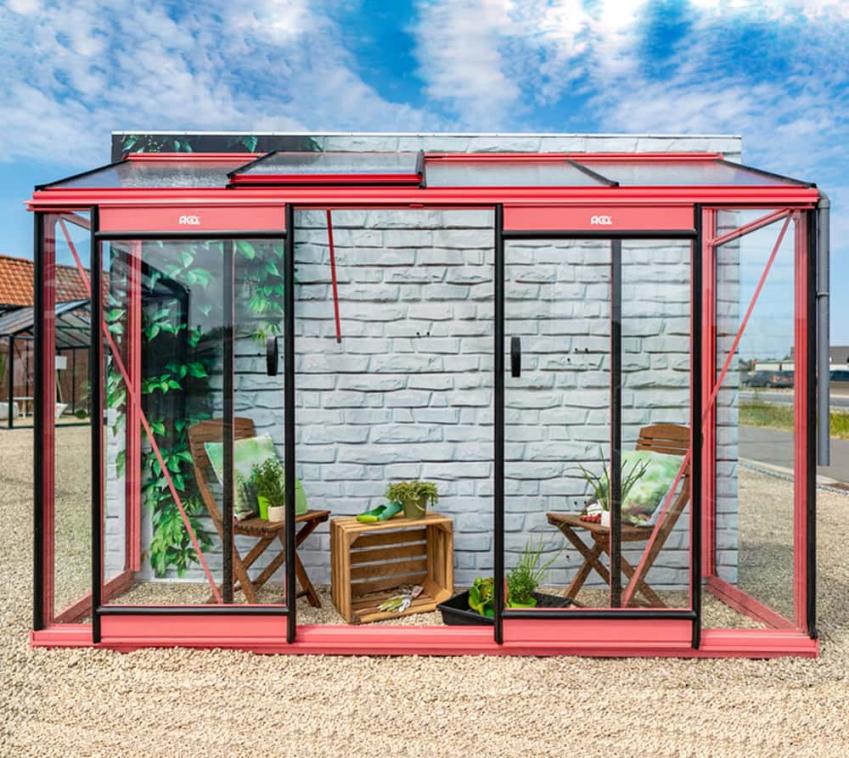 ACD Glas Anlehngewächshaus Miccolo M04-RAL | Rot | 298x82x219 cm 