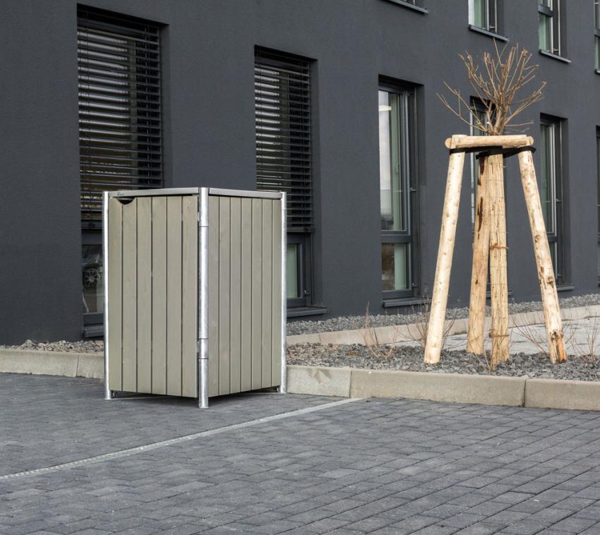 B-WARE Hide Holz Mülltonnenbox für 1 Mülltonne 120 Liter | Grau | 64x61x115 cm 