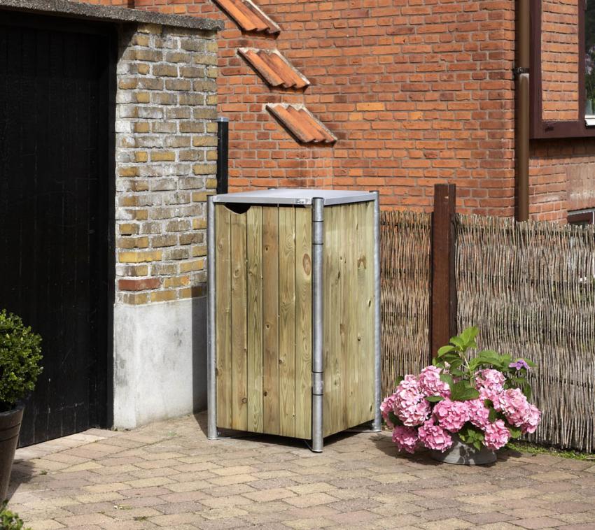 B-WARE Hide Holz Mülltonnenbox für 1 Mülltonne 120 Liter | Natur | 64x61x115 cm 