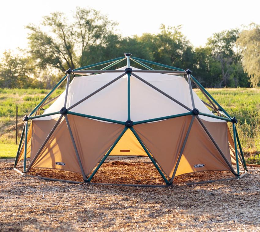 B-WARE Lifetime Stahl Klettergerüst Geodome | Klettergerüst inkl. Spielzelt | Grün/Bronze | Ø 305x152 cm 
