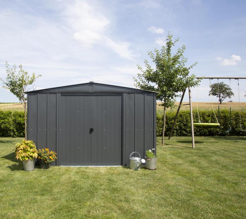 B-WARE Spacemaker Metall Gerätehaus 1012 | Grau | 370x313x198 cm 