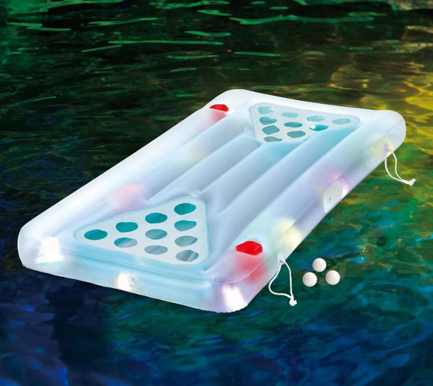 B-WARE Summer Waves Luftmatratze & Bier Pong Tisch inkl. LED | Blau | 160x84x19 cm 