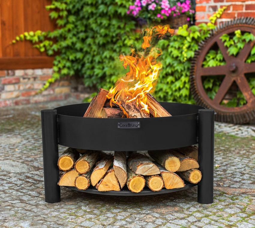 CookKing Stahl Feuerschale Montana Ø 80cm | Inkl. Holzlager | Schwarz | 88x45 cm 