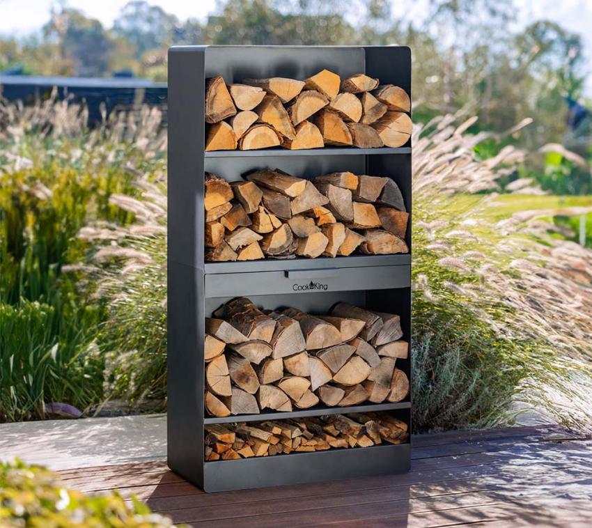B-Ware CookKing Stahl Kaminholzregal Vento | Schwarz | 40x30x120 cm 
