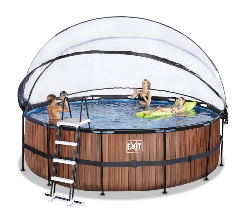 Exit Rundpool Swimming-Pool inkl. Überdachung Stone Holzoptik, 450x122 cm 